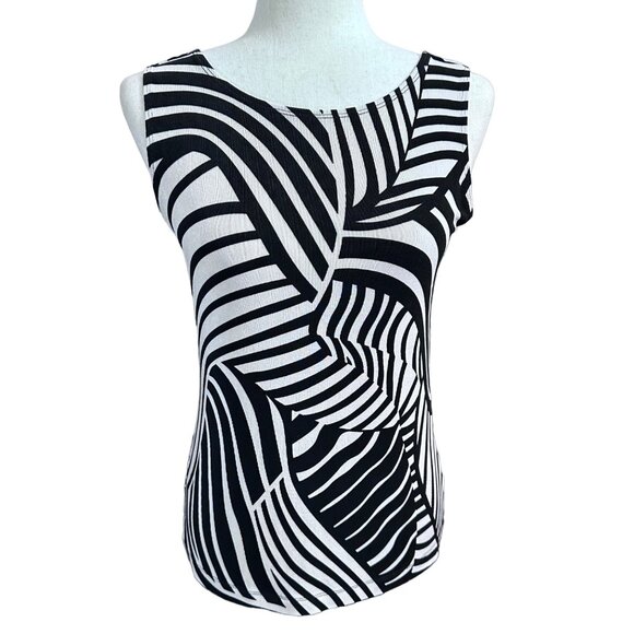 Chico's Shirt Travelers Small Size 0 Zebra Pattern Tank Top Black & Off White - Picture 1 of 14